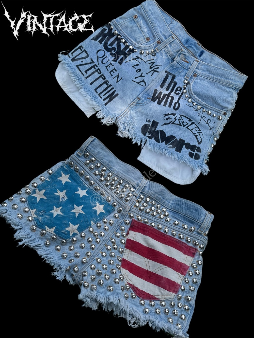 Custom Vintage Studded Classic Rock Shorts Levi’s Demin Light Wash 550 29 28 S